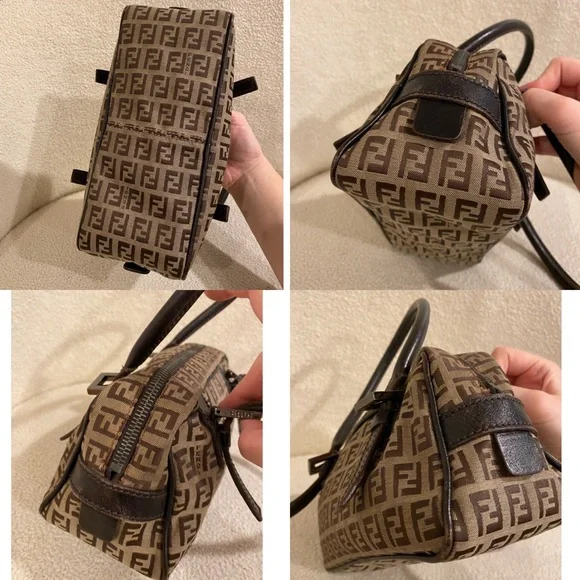 Fendi Zucchino Bauletto Shoulder Bag in Brown and Tan - Picture 9 of 13